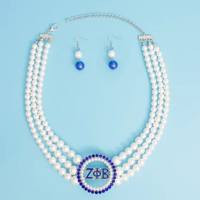 Sorority Inspired - Blue and White Pendant Necklace Set