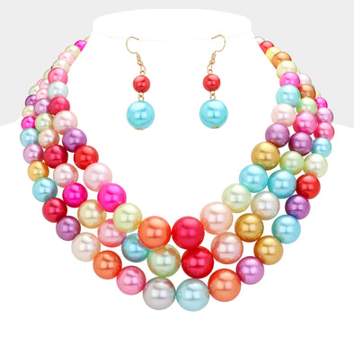 Multi-Color Pearl Necklace Set