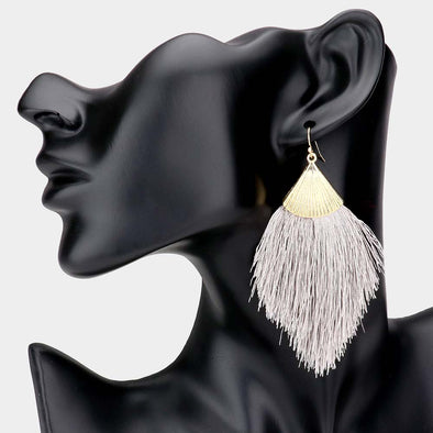 Gray Fan Tassel Earrings