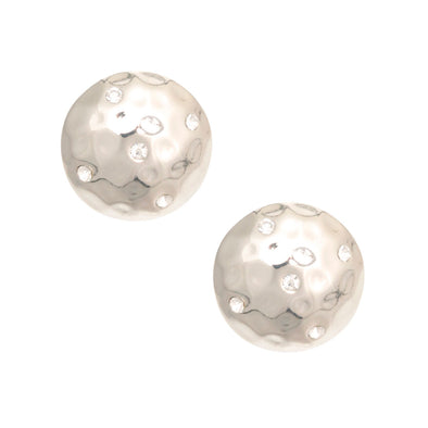 Round Hammered Rhinestone Clip-On Earrings