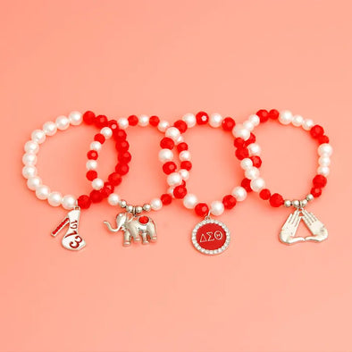 Sorority Inspired - Red and White Bead Charm Bracelets