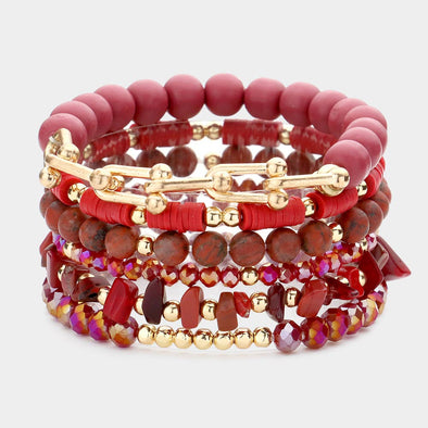 Red Bead Bracelets (6 pcs)