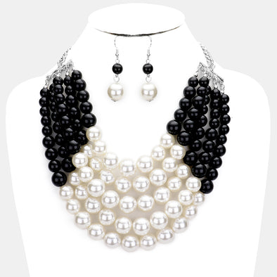Black & White Pearl Necklace Set