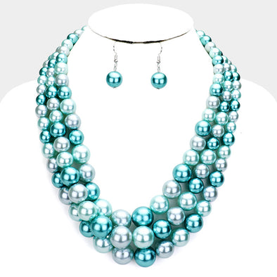 Blue-Multi Color Pearl Necklace Set