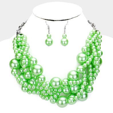 Green Twisted Pearl Necklace Set