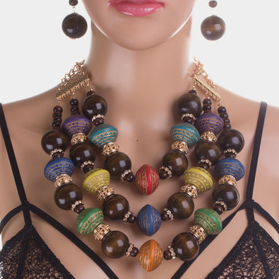 Multi Color Bead Statement Necklace
