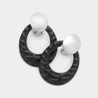 Black Textured Geometric Clip-On Earrings
