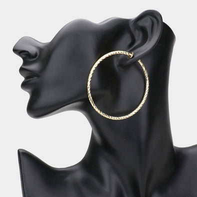 2.4" Textured Hoop Clip-On Earrings