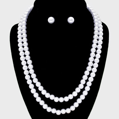 Double Strand Pearl Necklace Set